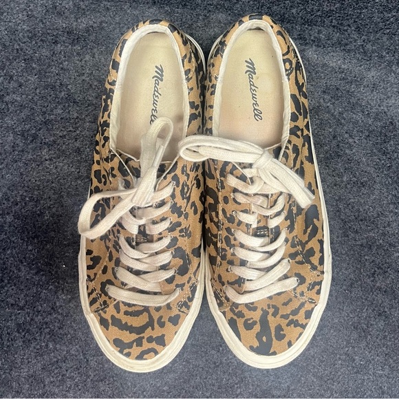 Madewell Sidewalk Sneakers Size 7 Brown White Leopard Print Low Top Lace Up - Picture 2 of 9